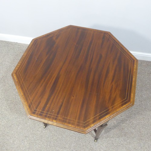 299 - An Edwardian mahogany octagonal Centre Table, with ebony and boxwood stringing and square under tier... 