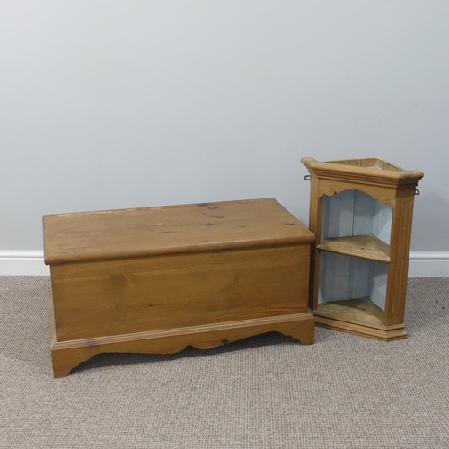 467 - A pine Blanket Box, of rectangular form with hinged lid, on bracket feet, W 88cm x D 47cm x H 43cm, ... 