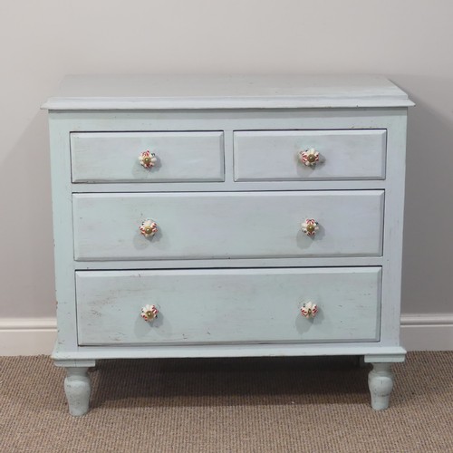 469 - An antique painted pine Chest of Drawers, with two short and two long drawers with ceramic handles, ... 