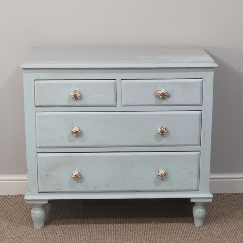 469 - An antique painted pine Chest of Drawers, with two short and two long drawers with ceramic handles, ... 