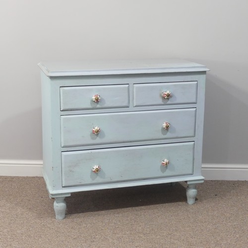 469 - An antique painted pine Chest of Drawers, with two short and two long drawers with ceramic handles, ... 