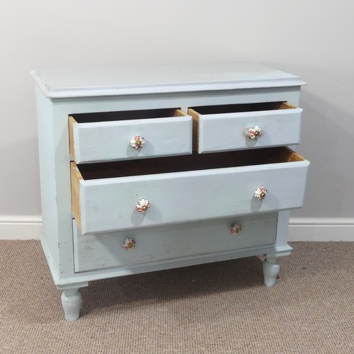 469 - An antique painted pine Chest of Drawers, with two short and two long drawers with ceramic handles, ... 