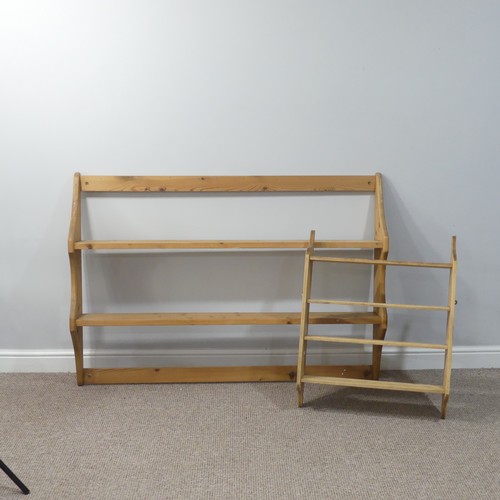 475 - A pine wall-mounted Shelving Unit, with two shelves, W 138cm x D 18cm x H 98cm, together with anothe... 