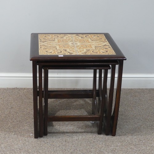 479 - A retro G Plan teak nest of square Tables, the top table inset with four tiles, W 50cm x D 50cm x H ... 