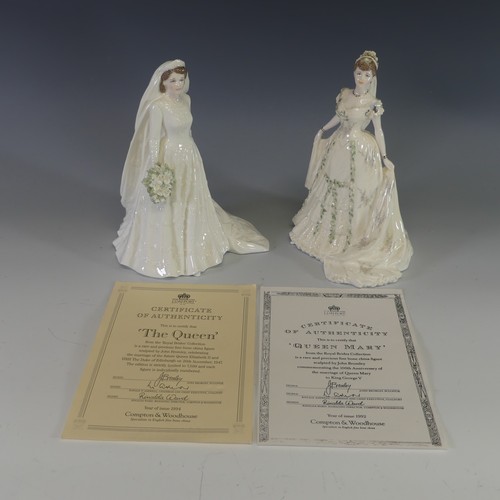 63 - A limited edition Coalport figure of The Queen as a Bride, (2295/7500), together with Queen Mother a... 