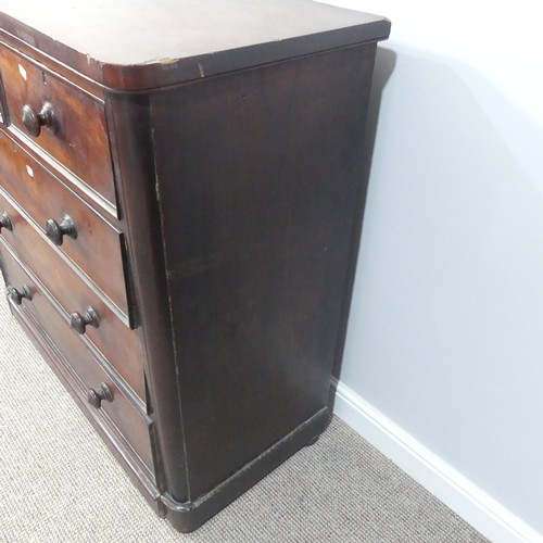 488 - A Victorian mahogany chest of drawers, two short over three long, on bun feet, damage to veneer, W 9... 