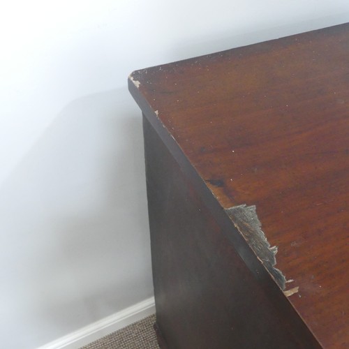 488 - A Victorian mahogany chest of drawers, two short over three long, on bun feet, damage to veneer, W 9... 