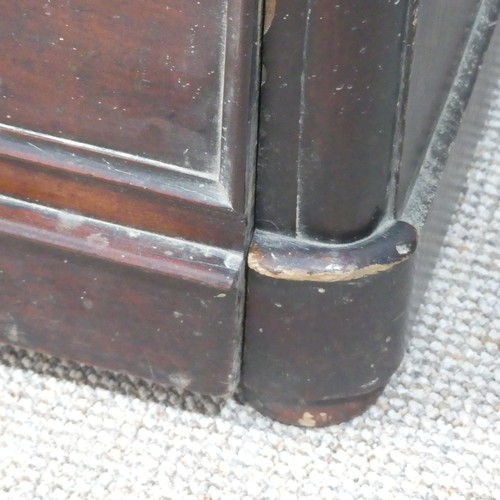 488 - A Victorian mahogany chest of drawers, two short over three long, on bun feet, damage to veneer, W 9... 