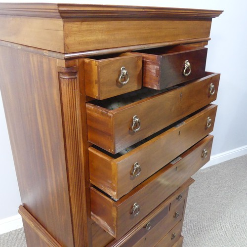 494 - A Georgian style hardwood Chest on Chest, of typical form in two parts with twelve drawers, damage t... 