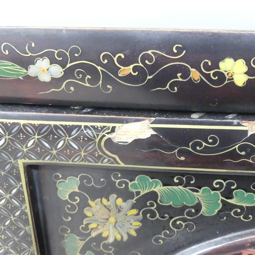 495 - An Oriental Shibayama-style black lacquered Side Cabinet, in the Japanese manner, the twin panelled ... 