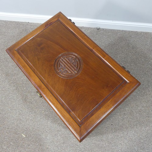 307 - An Oriental hardwood Cutlery Canteen Cabinet, with baize lined fitted hinged top section above four ... 