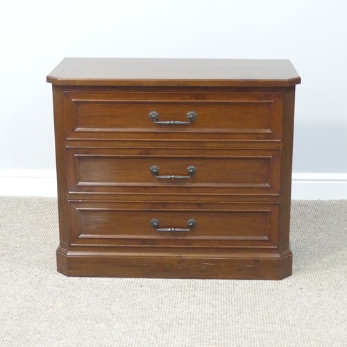 308 - An Oriental hardwood low Chest of Drawers, comprising three long drawers, on plinth base, W 79cm x D... 