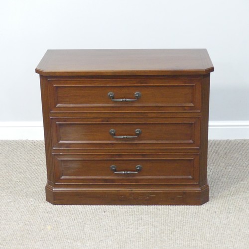 308 - An Oriental hardwood low Chest of Drawers, comprising three long drawers, on plinth base, W 79cm x D... 