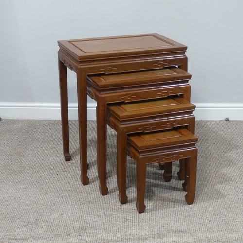 311 - A suite of Oriental hardwood furniture, to include a chest of drawers, a nest of four Tables, W 55cm... 