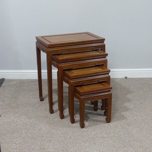 311 - A suite of Oriental hardwood furniture, to include a chest of drawers, a nest of four Tables, W 55cm... 