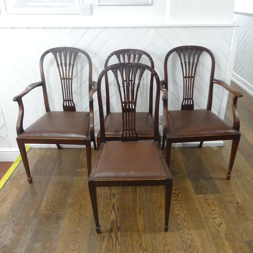 515 - A set of six Regency-style Dining Chairs with two Carvers, the shaped back with leaf and flower carv... 