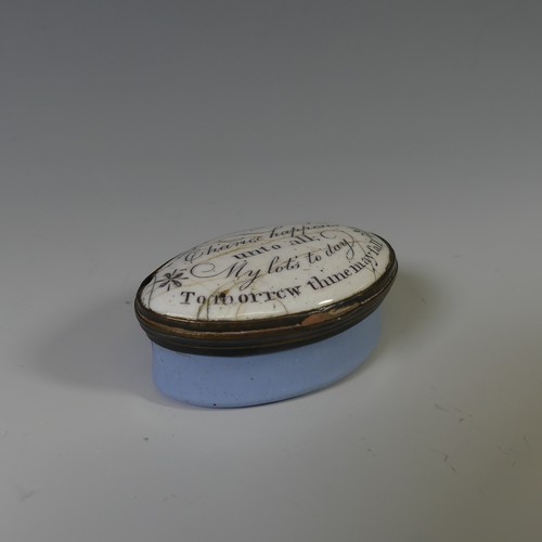 97 - An early 19thC Bilston type enamel Patch Box, decorated in typical style with the verse 'THINK NOTHI... 