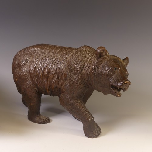 560 - An early 19thC Black Forest carved wooden Strolling Bear, naturistically carved with glass eyes, L 4... 