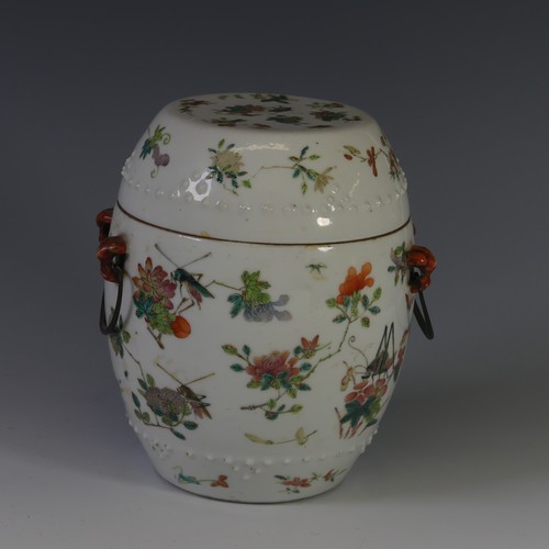 86 - An antique Chinese famille rose Tea Pot, decorated in floral enamels, together with a Chinese famill... 