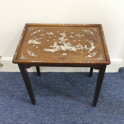 313 - An antique Oriental mother of pearl inlaid hardwood Table, the rectangular top with inlaid decoratio... 