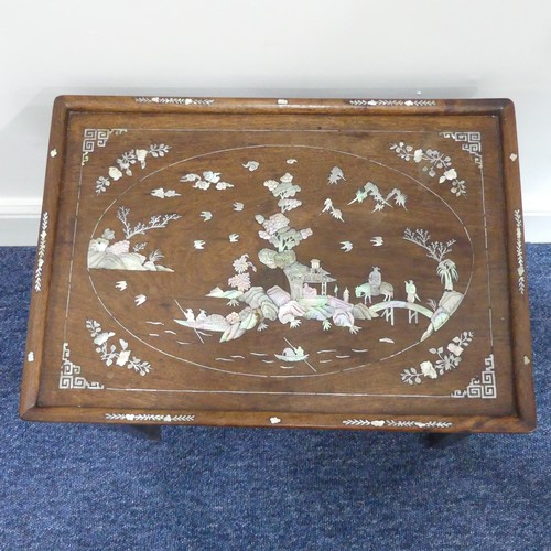 313 - An antique Oriental mother of pearl inlaid hardwood Table, the rectangular top with inlaid decoratio... 