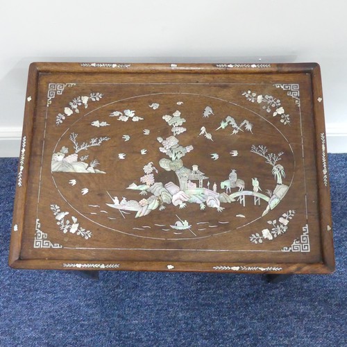 313 - An antique Oriental mother of pearl inlaid hardwood Table, the rectangular top with inlaid decoratio... 