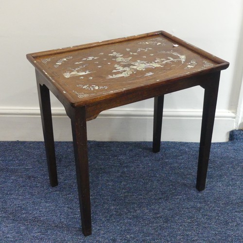 313 - An antique Oriental mother of pearl inlaid hardwood Table, the rectangular top with inlaid decoratio... 