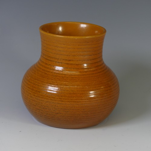 117 - A Pilkingtons Royal Lancastrian squat Vase, in ribbed burnt orange sparkling glaze, with printed mar... 