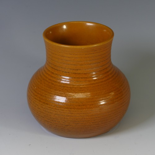 117 - A Pilkingtons Royal Lancastrian squat Vase, in ribbed burnt orange sparkling glaze, with printed mar... 