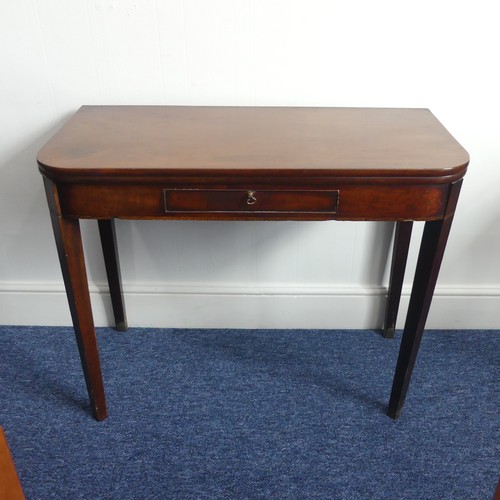 301 - A Georgian mahogany demi-lune Card Table, with fold over top and gateleg action, some damage and rep... 