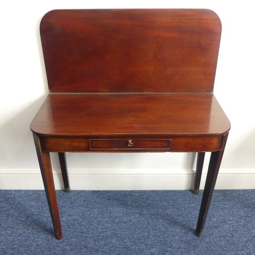 301 - A Georgian mahogany demi-lune Card Table, with fold over top and gateleg action, some damage and rep... 