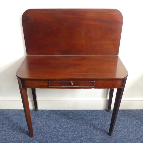 301 - A Georgian mahogany demi-lune Card Table, with fold over top and gateleg action, some damage and rep... 