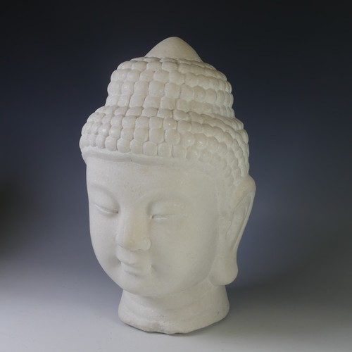 134 - An Oriental carved stone bust of Buddha, on associated square plinth, H 42cm overall.... 