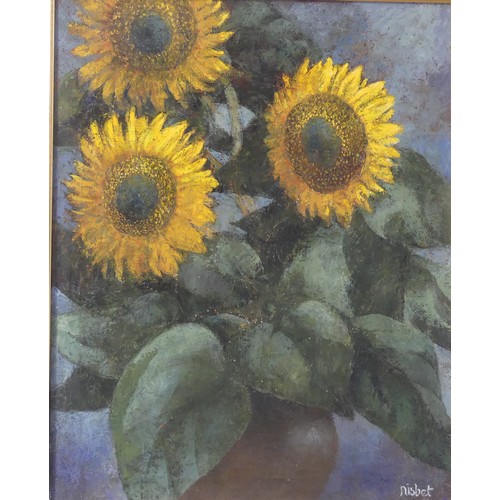 160 - Christine Nisbet (American / British, 1902-1990), Sunflowers, oil on canvas, signed 'Nisbet', artist... 