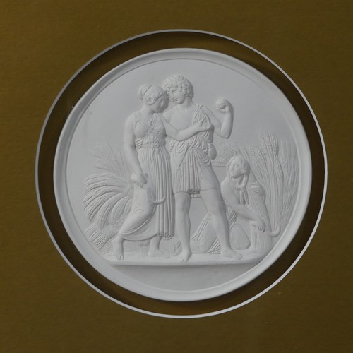 447 - A set of four plaster 'Grand Tour' style circular Plaques, each depicting a different classical scen... 