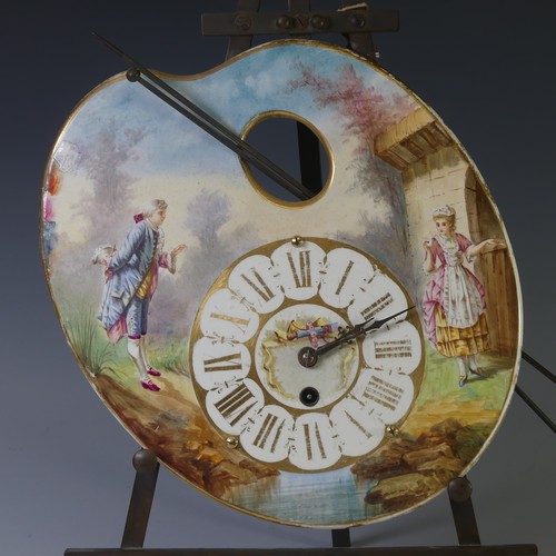 260 - A French porcelain Palette Clock, the front decorated in the Watteau style, with painted dial and ro... 