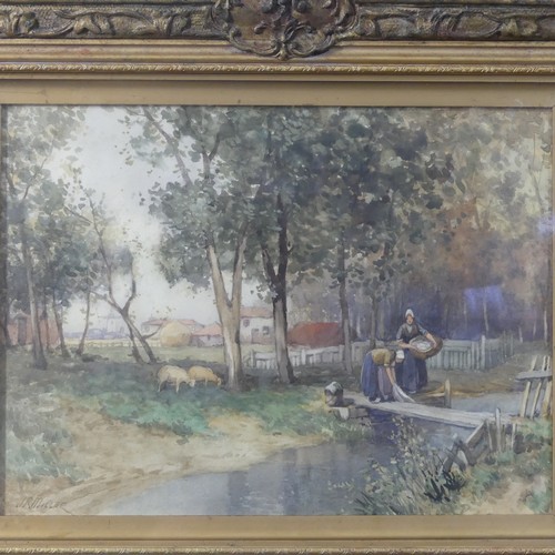 205 - John R. Miller (British, 1880-1912), Dutch river landscape, watercolour, signed, 25cm x 34cm, framed... 