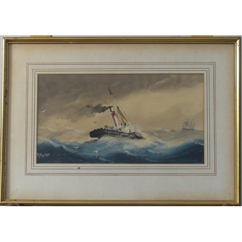 151 - Richard Markes (British, 1875-1920), Paddle steamer in rough seas, watercolour, signed, 17cm x 32cm,... 