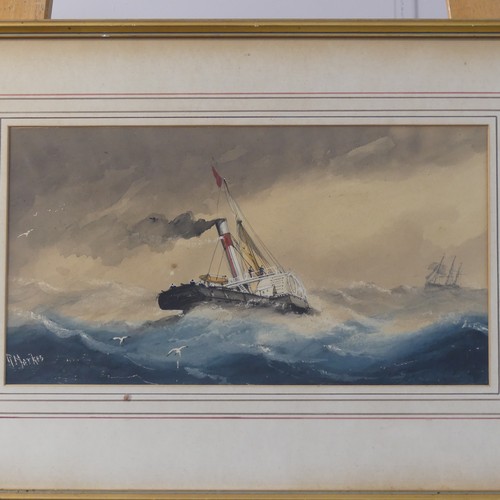 151 - Richard Markes (British, 1875-1920), Paddle steamer in rough seas, watercolour, signed, 17cm x 32cm,... 