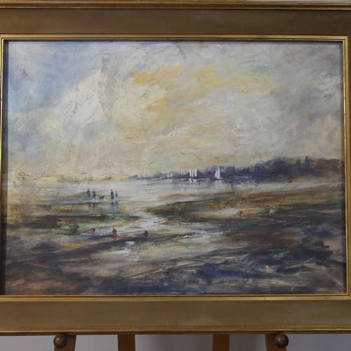 195 - Tony Allain, British 20thC, Bosham Harbour, oil on canvas, 57.5cm x 77cm, framed.