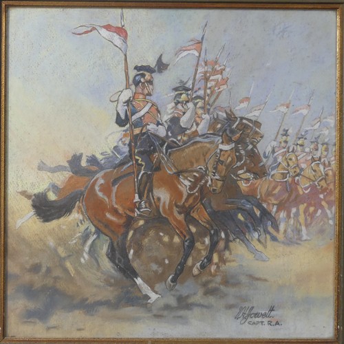 204 - Percy Hague Jowett (British, 1882-1955), Military scene with mounted lancers, pastels, signed 