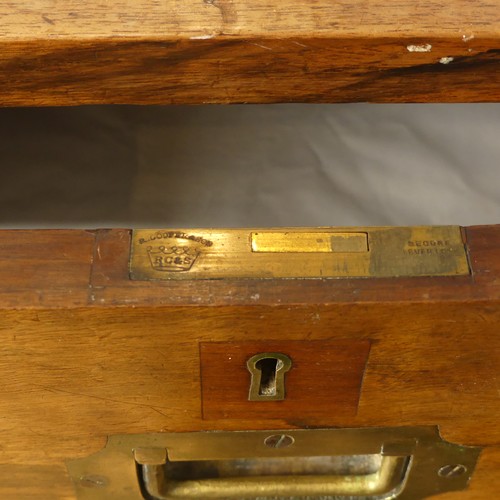 521 - A 19thC brass-mounted mahogany military Campaign Chest, in two parts, with two short above three lon... 