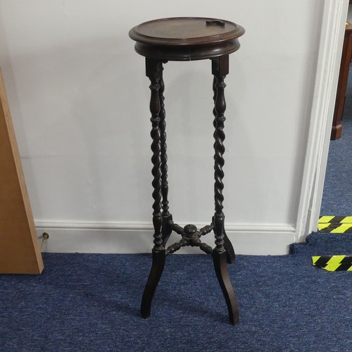 317 - An Edwardian barley-twist Torchere Plant Stand, circular top on barley twist supports connected by a... 