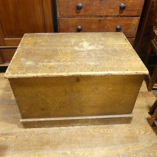 504 - An antique pine Blanket Chest, with hinged top and iron side handles, W 94cm x D 65cm x H 57cm, toge... 