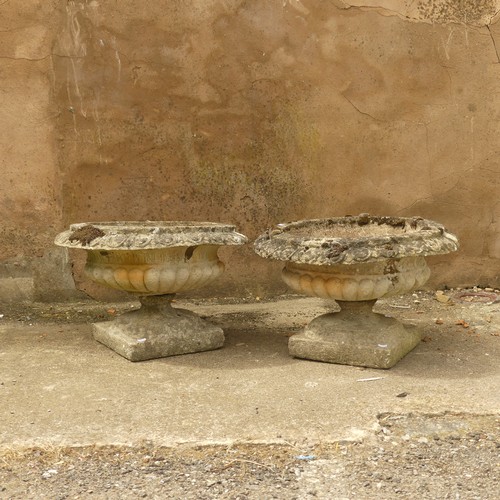 277 - Garden Statuary; a pair of antique stoneware Garden Urns, moulded with foliate and fluted decoration... 