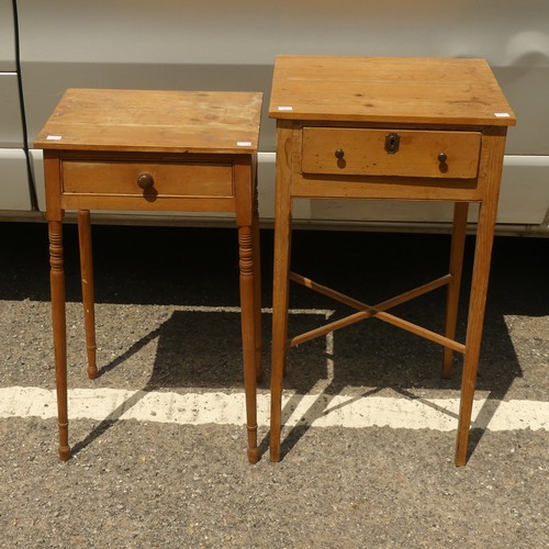 561 - A Victorian stripped pine Sewing Table, with single frieze drawer, raised upon square legs joined by... 