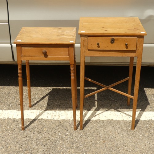 561 - A Victorian stripped pine Sewing Table, with single frieze drawer, raised upon square legs joined by... 