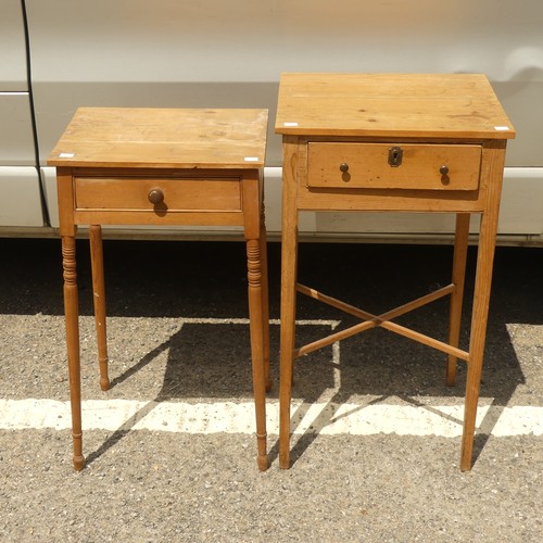 561 - A Victorian stripped pine Sewing Table, with single frieze drawer, raised upon square legs joined by... 