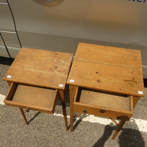 561 - A Victorian stripped pine Sewing Table, with single frieze drawer, raised upon square legs joined by... 