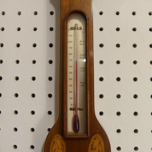 510 - An Edwardian inlaid mahogany wheel Barometer, with inlaid rosette and shell motifs, H 59cm.... 